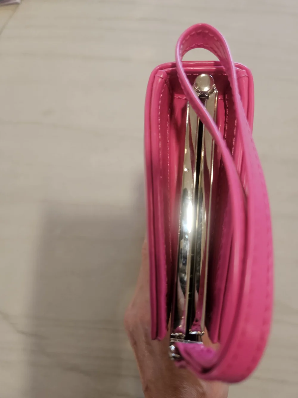ALDO Hot Pink Patent Leather Frame Clutch Wallet Retro Geometric Lining Wristlet